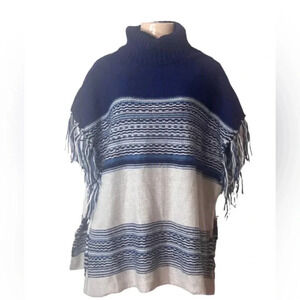 Apt 9 sweater tunic poncho turtle neck fringe sleeves with fringe   gray & blue